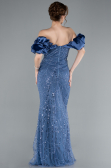 Indigo Stoned Strapless Sleeve Accessories Long Mermaid Evening Gown ABU4509