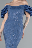 Indigo Stoned Strapless Sleeve Accessories Long Mermaid Evening Gown ABU4509