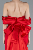 Red Satin Boat Neck Tail Long Mermaid Evening Dress ABU4797