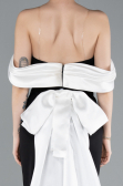 Black-White Satin Boat Neck Tail Long Mermaid Evening Dress ABU4797