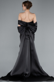 Black Satin Boat Neck Tail Long Mermaid Evening Dress ABU4797