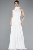 White Halter Neck Long Chiffon Evening Dress ABU4811