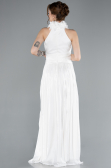 White Halter Neck Long Chiffon Evening Dress ABU4811