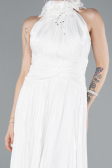 White Halter Neck Long Chiffon Evening Dress ABU4811