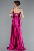 Fuchsia Back And Leg Cleavage Long Satin Prom Gown ABU4814