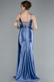Indigo Back And Leg Cleavage Long Satin Prom Gown ABU4814