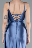 Indigo Back And Leg Cleavage Long Satin Prom Gown ABU4814