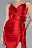 Red Back And Leg Cleavage Long Satin Prom Gown ABU4814