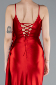 Red Back And Leg Cleavage Long Satin Prom Gown ABU4814