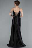 Black Back And Leg Cleavage Long Satin Prom Gown ABU4814