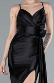 Black Back And Leg Cleavage Long Satin Prom Gown ABU4814