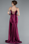 Cherry Colored Back And Leg Cleavage Long Satin Prom Gown ABU4814