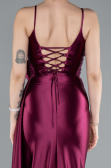 Cherry Colored Back And Leg Cleavage Long Satin Prom Gown ABU4814