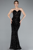Black Strapless Long Scaly Mermaid Prom Dress ABU4816