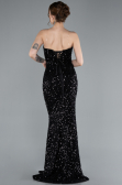 Black Strapless Long Scaly Mermaid Prom Dress ABU4816