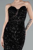 Black Strapless Long Scaly Mermaid Prom Dress ABU4816