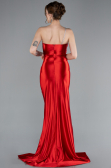 Red One Shoulder Slit Long Satin Mermaid Prom Dress ABU4817