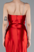 Red One Shoulder Slit Long Satin Mermaid Prom Dress ABU4817