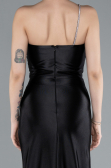 Black One Shoulder Slit Long Satin Mermaid Prom Dress ABU4817