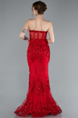 Red Strapless Three Dimensional Floral Long Mermaid Evening Gown ABU4819