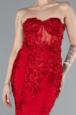 Red Strapless Three Dimensional Floral Long Mermaid Evening Gown ABU4819