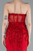 Red Strapless Three Dimensional Floral Long Mermaid Evening Gown ABU4819