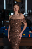 Copper Off The Shoulder Long Sequin Mermaid Prom Dress ABU4778