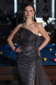 Anthracite Strapless Slit Long Train Sequin Mermaid Evening Gown ABU4772