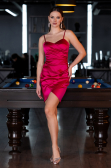 Mini Fuchsia Satin Cocktail Dress ABK2174