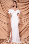 White Boat Neck Slit Long Evening Dress ABU4080