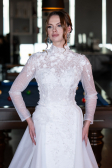 White Long Sleeve Guipure Silvery Tail Wedding Dress ABG115