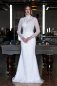 White Long Sleeve Guipure Silvery Tail Wedding Dress ABG115