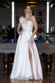 White One Shoulder High Slit Long Taffeta Prom Evening Dress ABU4782