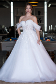 White Boat Neck Floral Embroidered Princess Wedding Dress ABG101