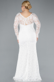 Long White Laced Oversized Evening Dress ABU1574