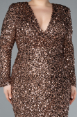 Copper Long Sleeve V Neck Scaly Plus Size Evening Gown ABU4764