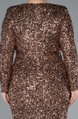 Copper Long Sleeve V Neck Scaly Plus Size Evening Gown ABU4764