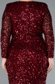 Burgundy Long Sleeve V Neck Scaly Plus Size Evening Gown ABU4764