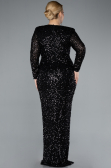 Black Long Sleeve V Neck Scaly Plus Size Evening Gown ABU4764