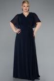 Navy Blue Short Sleeve Chiffon Long Plus Size Evening Dress ABU4794