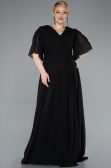 Black Short Sleeve Chiffon Long Plus Size Evening Dress ABU4794
