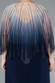 Navy Blue Stone Shawl Detailed Two Piece Long Chiffon Plus Size Evening Gown ABU4820