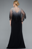 Black Stone Shawl Detailed Two Piece Long Chiffon Plus Size Evening Gown ABU4820