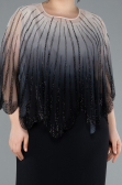 Black Stone Shawl Detailed Two Piece Long Chiffon Plus Size Evening Gown ABU4820