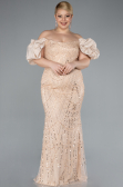 Long Gold Beaded Plus Size Engagement Dress ABU4788