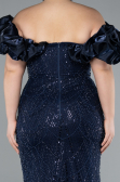 Long Navy Blue Beaded Plus Size Engagement Dress ABU4788