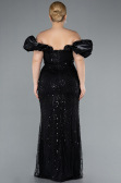 Long Black Beaded Plus Size Engagement Dress ABU4788