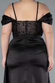 Black Glittery Underwire Slit Long Satin Plus Size Evening Gown ABU4803