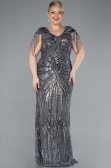 Anthracite Short Sleeve V Neck Long Sequin Plus Size Evening Gown ABU4821