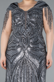 Anthracite Short Sleeve V Neck Long Sequin Plus Size Evening Gown ABU4821